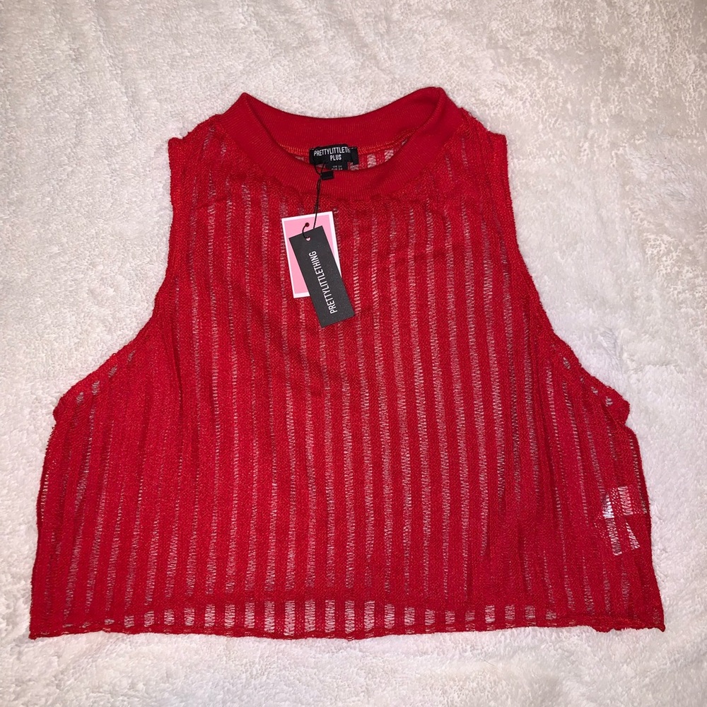 PrettyLittleThing Red Distressed Ladder Detail Knit 🧶 Top